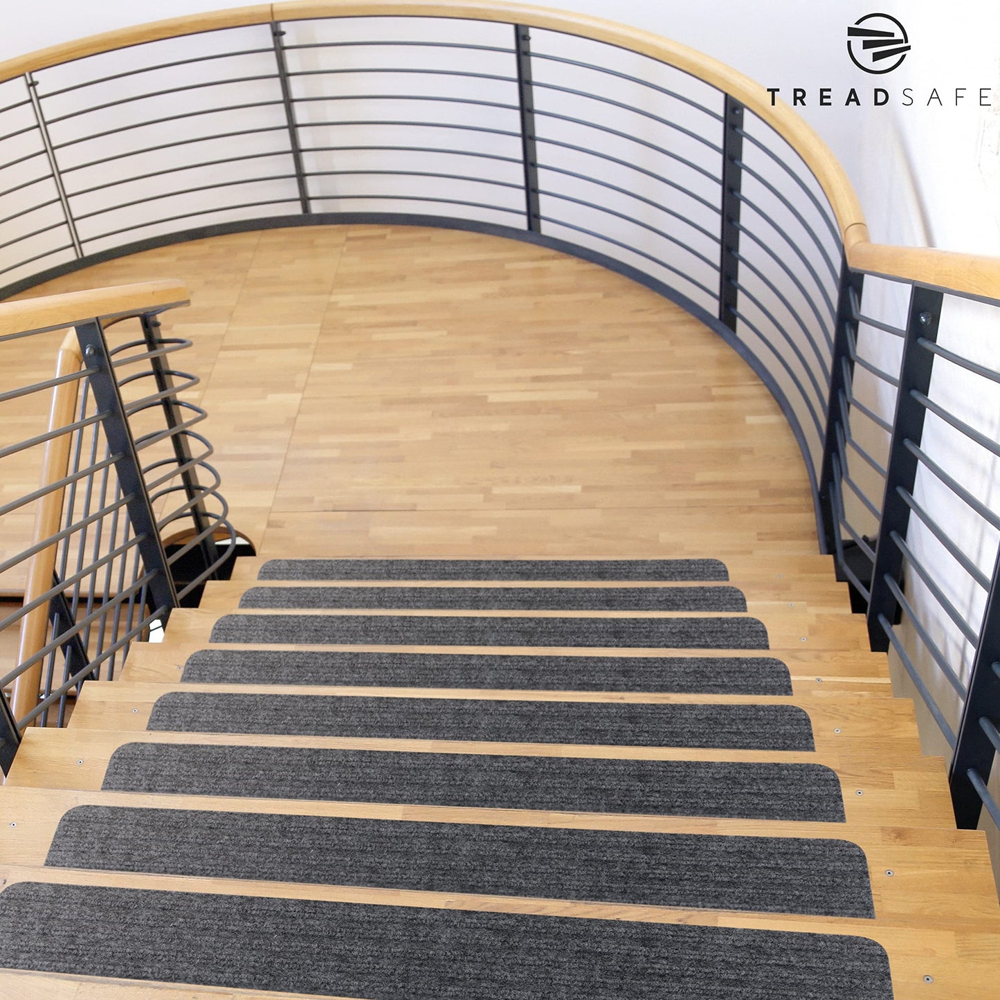 TREADSAFE 8" X 30" (15 Pack) Non-Slip Carpet Stair Treads Non-Skid Safety Rug Slip Resistant Indoor Runner for Kids Elders and Pets with Reusable Adhesive, Brown