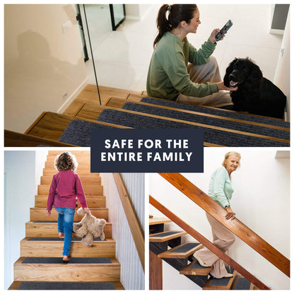 TREADSAFE 8" X 30" (15 Pack) Non-Slip Carpet Stair Treads Non-Skid Safety Rug Slip Resistant Indoor Runner for Kids Elders and Pets with Reusable Adhesive, Brown