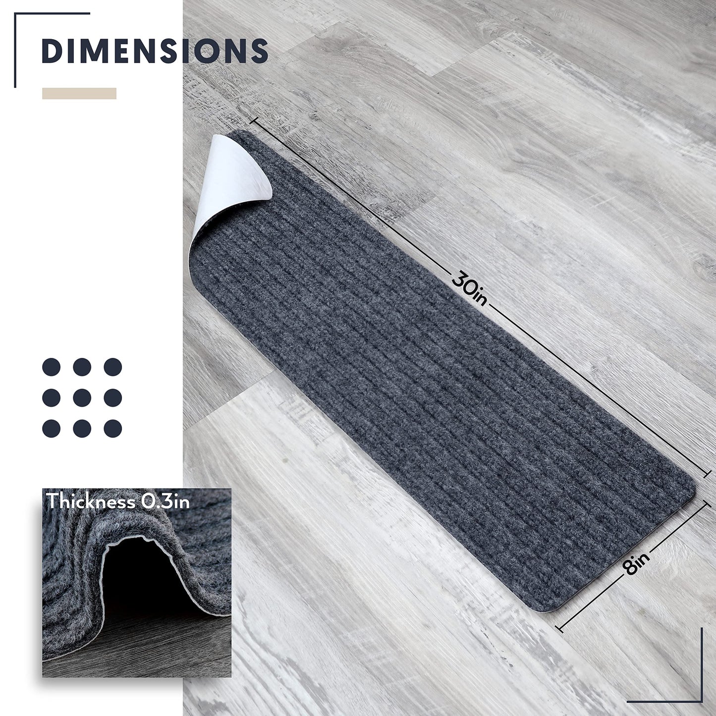 TREADSAFE 8" X 30" (15 Pack) Non-Slip Carpet Stair Treads Non-Skid Safety Rug Slip Resistant Indoor Runner for Kids Elders and Pets with Reusable Adhesive, Brown