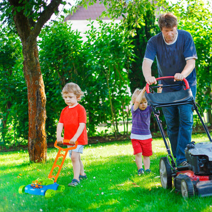 Bubble Lawn Mower - Outside Push Lawnmower Bubble Blower Machine for Toddlers - Walk Behind Outdoor Activity for Kids by Hey Play (Blue)