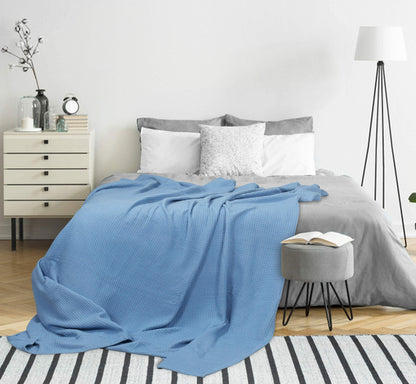 Thermal Cotton Blanket,Twin Cotton Blanket,Waffle Weave Cotton Blanket,Farmhouse Blanket,Soft Breathable Blanket,Light Picnic Travel Blanket,Oversized Blanket All Season Blanket 66x90 inch Light Blue