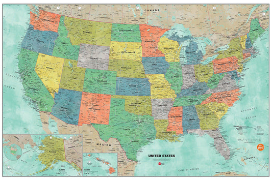 Wall Pops WPE1762 Aquarelle Us Dry Erase Map