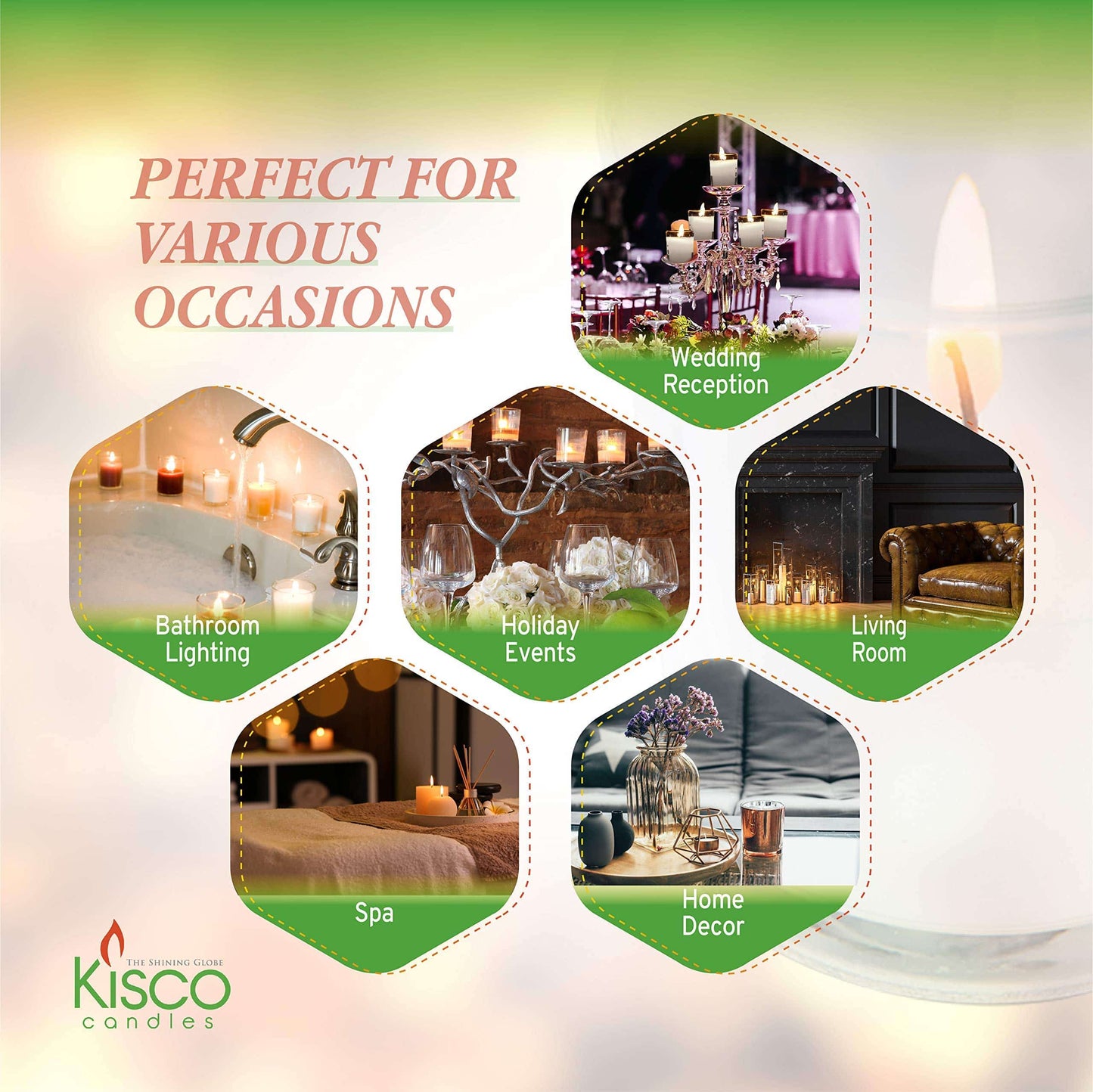 KISCO CANDLES Votive Candles with Holders 24-Pack 8 Hours | Silver Decorative Glass Home Décor | Beautiful Living Room, Kitchen, Bathroom Lighting | Long-Lasting Wax