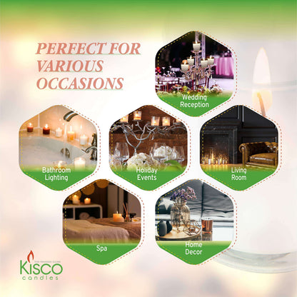 KISCO CANDLES Votive Candles with Holders 24-Pack 8 Hours | Silver Decorative Glass Home Décor | Beautiful Living Room, Kitchen, Bathroom Lighting | Long-Lasting Wax