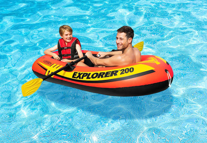 INTEX 58331EP Explorer 200 Inflatable Boat Set: Includes Deluxe Aluminum Oars and Mini Hand-Pump – Dual Air Chambers – Grab Rope – 2-Person – 210lb Weight Capacity