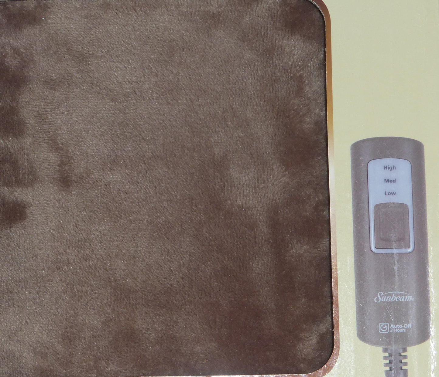 Sunbeam Velvet Soft Plush Heated Throw Blanket Size: 50 x 60 3 Heat Setting Remote Control Auto Off (Cocoa (Beige/Tan/Brown))