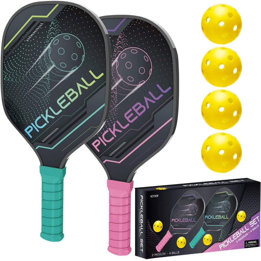 Pickleball Paddles Pickleball Set of 2 Paddles, 4 Indoor Outdoor Pickleball Ball