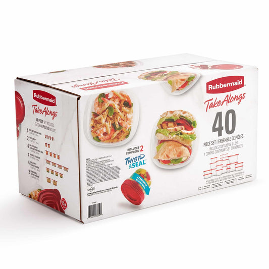 Rubbermaid Takealongs 40 Piece Food Storage Set, Red, Total of 12.6 Qts