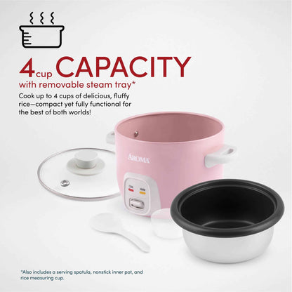 ® 4-Cups (Cooked) / 1Qt. Rice & Grain Cooker, Pink