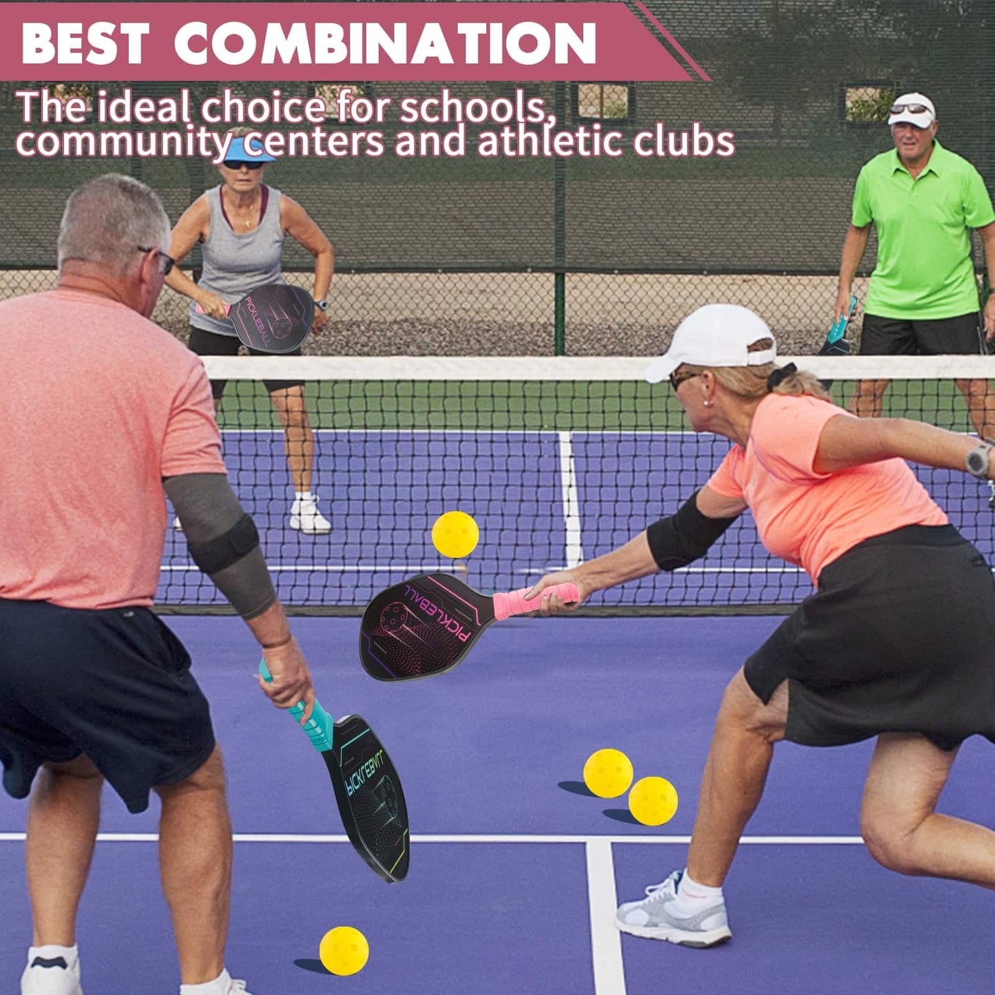 Pickleball Paddles Pickleball Set of 2 Paddles, 4 Indoor Outdoor Pickleball Ball