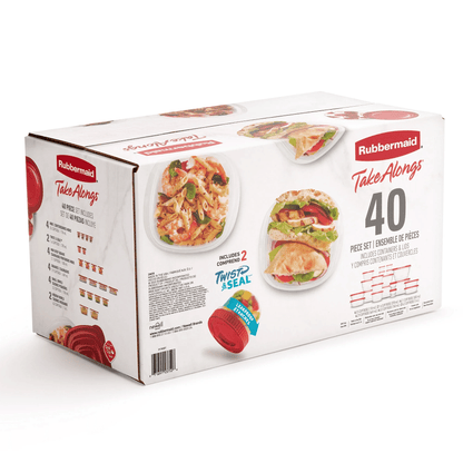 Rubbermaid Takealongs 40 Piece Food Storage Set, Red, Total of 12.6 Qts