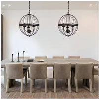 3-Light Distressed Black Farmhouse Chandelier for Dining Room Metal Cage Pendant Hanging Light Fixtures