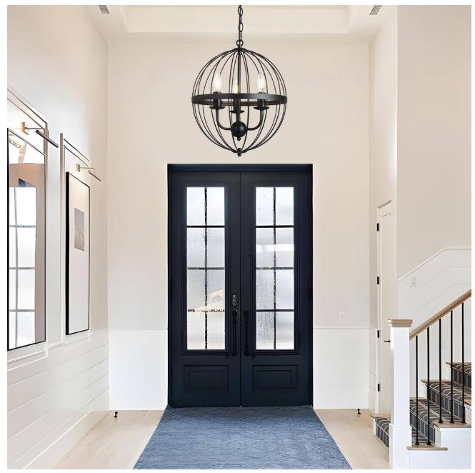 3-Light Distressed Black Farmhouse Chandelier for Dining Room Metal Cage Pendant Hanging Light Fixtures
