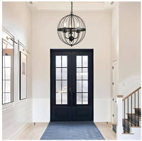 3-Light Distressed Black Farmhouse Chandelier for Dining Room Metal Cage Pendant Hanging Light Fixtures
