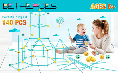 Fort Building Kits for Kids, 140 Pcs Creative STEM Construction Toys for Indoor & Outdoors Activity