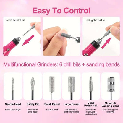 Portable Electric Nail Drill Machine, Manicure Tool Kit with USB, Pink