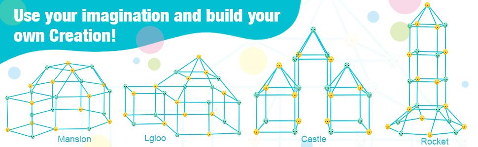 Fort Building Kits for Kids, 140 Pcs Creative STEM Construction Toys for Indoor & Outdoors Activity