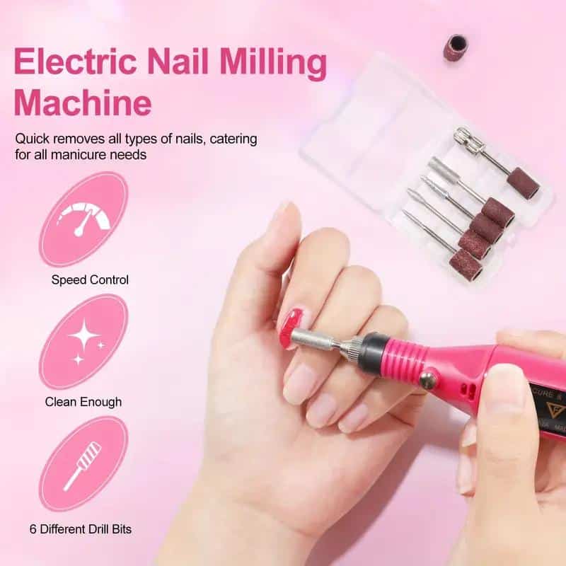 Portable Electric Nail Drill Machine, Manicure Tool Kit with USB, Pink