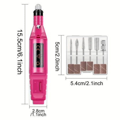 Portable Electric Nail Drill Machine, Manicure Tool Kit with USB, Pink