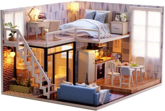 Dollhouse Handmade Kit Set Miniature Blue Times