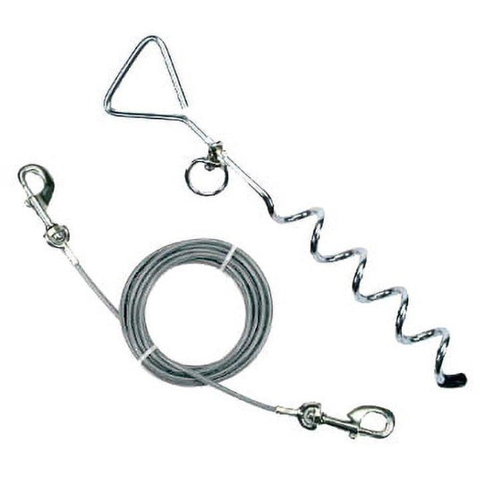 Coleman Stake and Cable Tie Out for Small to Large Dog Pets Heavy Duty 25 Feet Steel Cable with Poly Vinyl Coating 18Inch Corkscrew Stake Up to 100lbs Silver