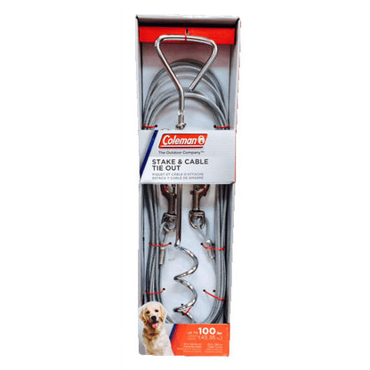 Coleman Stake and Cable Tie Out for Small to Large Dog Pets Heavy Duty 25 Feet Steel Cable with Poly Vinyl Coating 18Inch Corkscrew Stake Up to 100lbs Silver