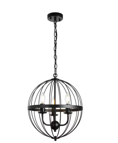 3-Light Distressed Black Farmhouse Chandelier for Dining Room Metal Cage Pendant Hanging Light Fixtures