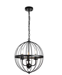 3-Light Distressed Black Farmhouse Chandelier for Dining Room Metal Cage Pendant Hanging Light Fixtures