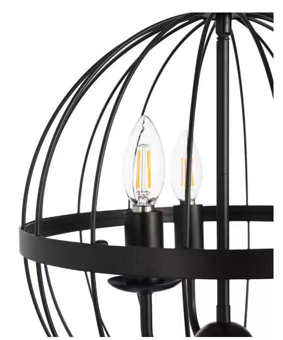 3-Light Distressed Black Farmhouse Chandelier for Dining Room Metal Cage Pendant Hanging Light Fixtures