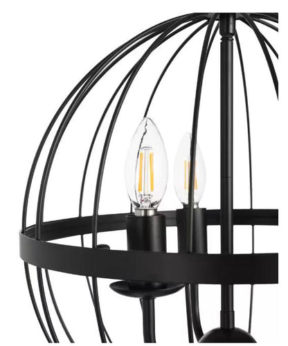 3-Light Distressed Black Farmhouse Chandelier for Dining Room Metal Cage Pendant Hanging Light Fixtures