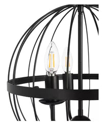 3-Light Distressed Black Farmhouse Chandelier for Dining Room Metal Cage Pendant Hanging Light Fixtures
