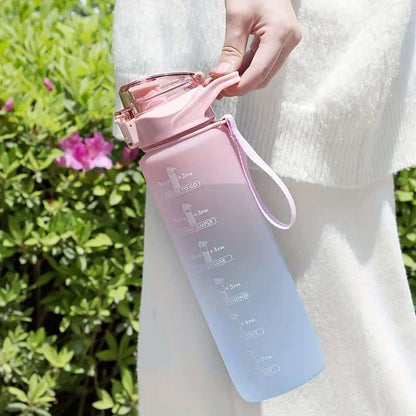 25 oz Water Bottle, Leakproof BPA & Toxic Free, Motivational Water Bottle with Times to Drink and Straw, Fitness Sports Water Bottle with Strap Pink