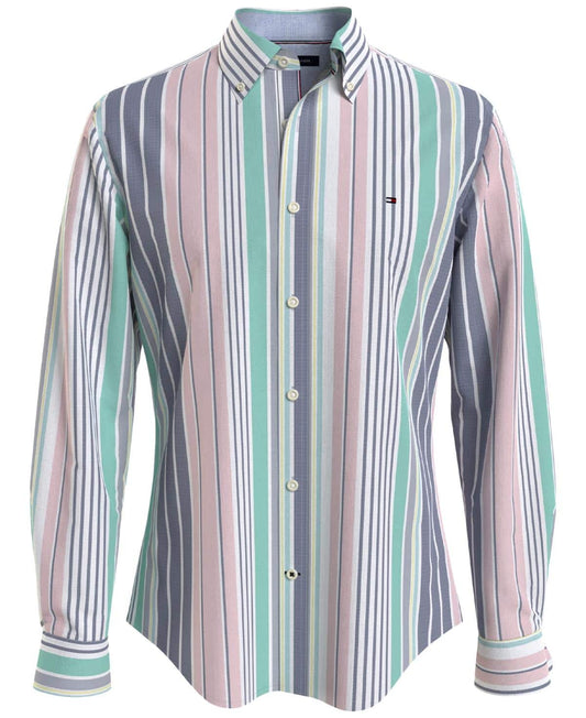 Tommy Hilfiger Men's Th Flex Stripe Oxford Custom Fit Shirt XL
