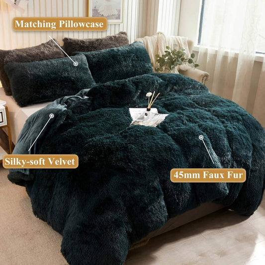 Plush Shaggy Duvet Cover Set, Luxury Ultra Soft Crystal Velvet Fluffy Bedding Sets 3 Pieces(1 Furry Faux Fur Comforter Cover + 2 Fuzzy Faux Fur Pillowcases) Zipper Closure