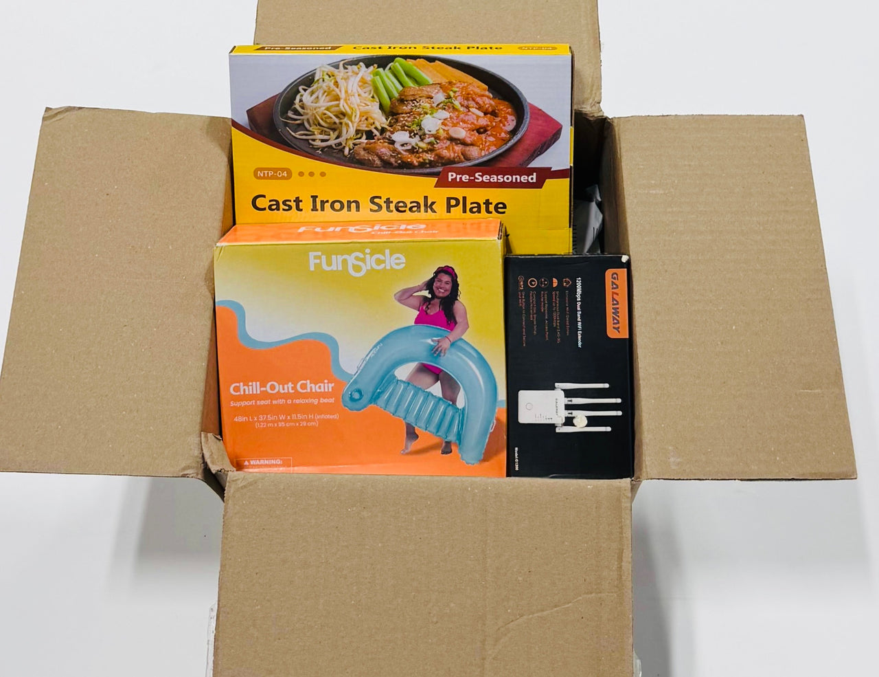 Overstock general merchandise mix box X-Small open to show example contents - items vary